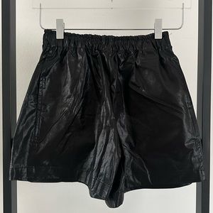 BLACK WAX COATED DENIM LEATHER SHORTS NWT